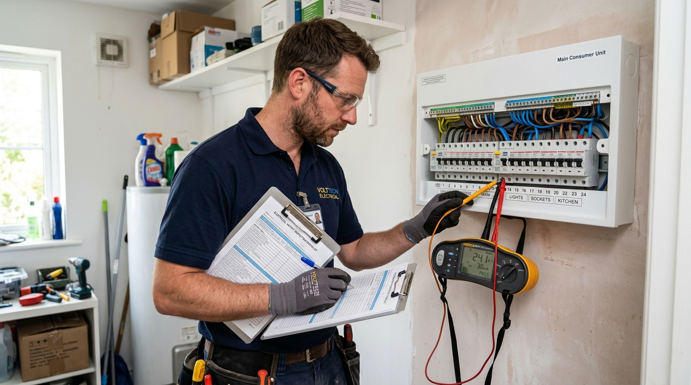 Certified Electrician Performing CoC Inspection on Distribution Board
